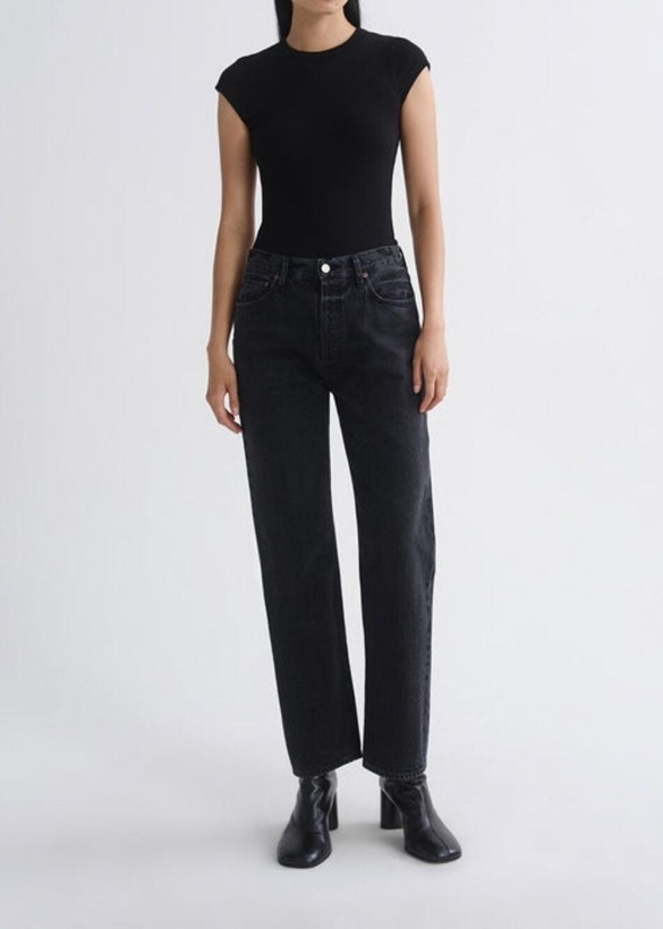 Agolde 90's Pinch Waist High Rise Straight Vanta Black Cotton Jeans NWOT 33